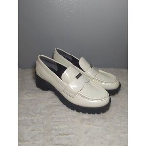 Calvin Klein KC Marli White Faux Leather Chunky Heel Ladies Loafers‎ Size 9.5 M
